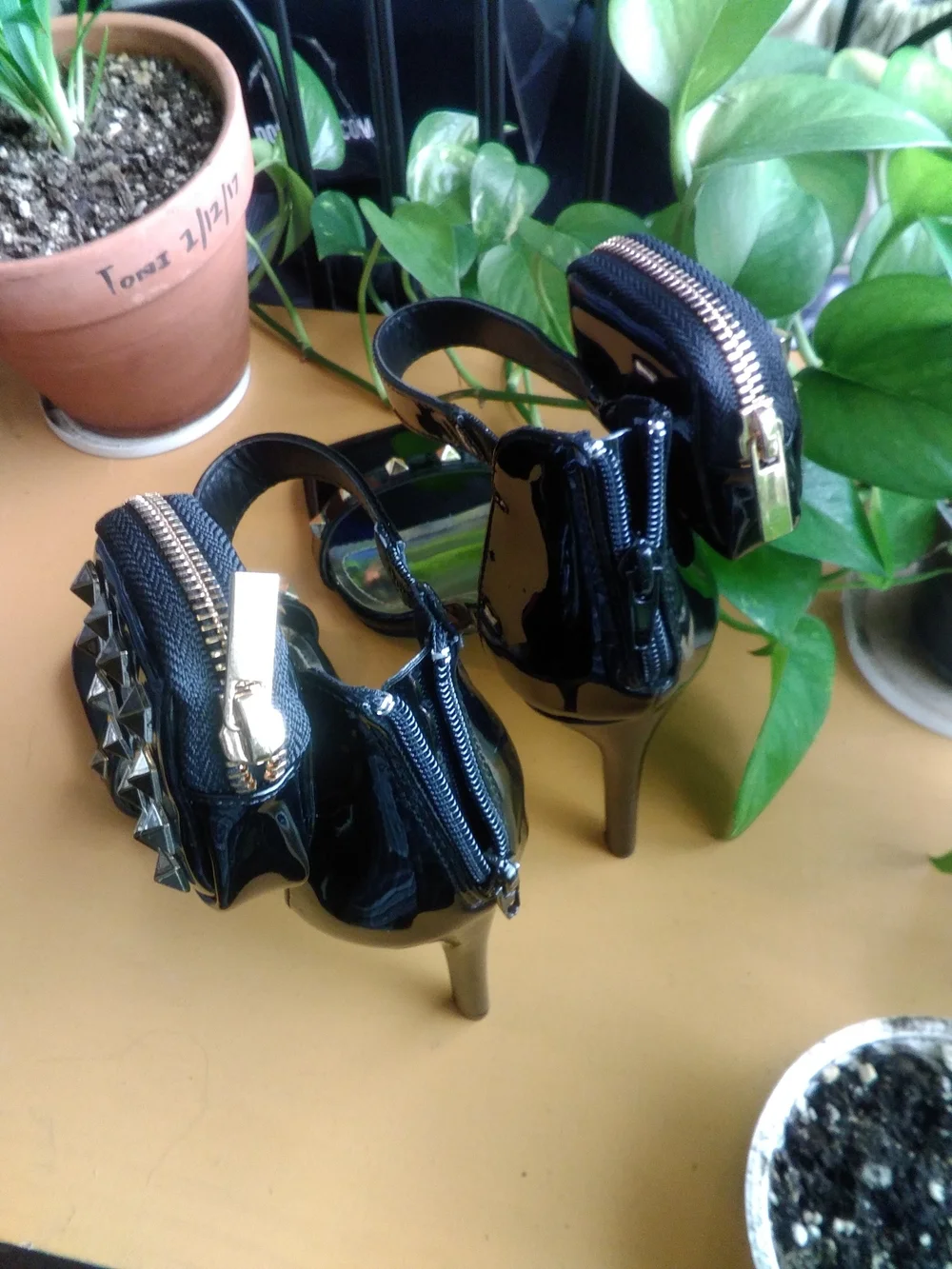 Ann Michell Black Patent Studded Ankle-Strap Heels NWOB